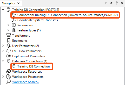 Navigator showing the use of a Database Connection