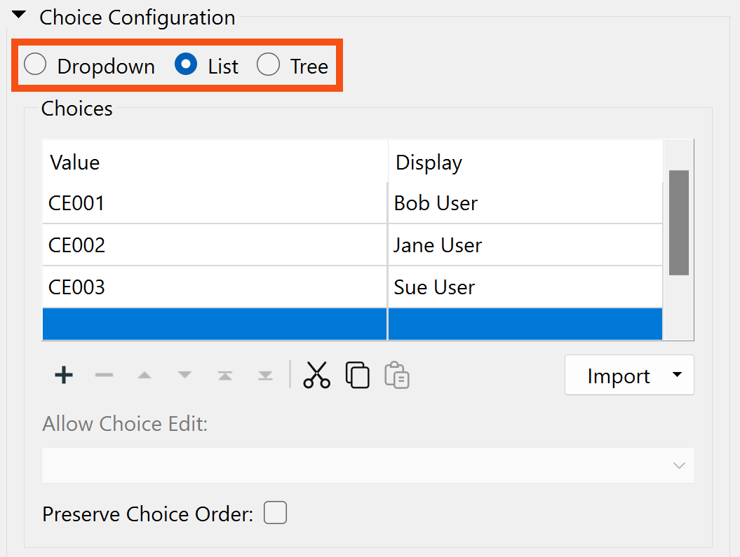 Choices for multiple selections