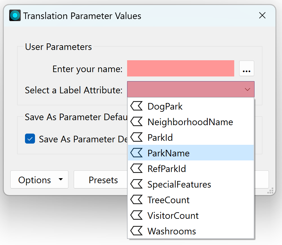 Selecting an attribute name