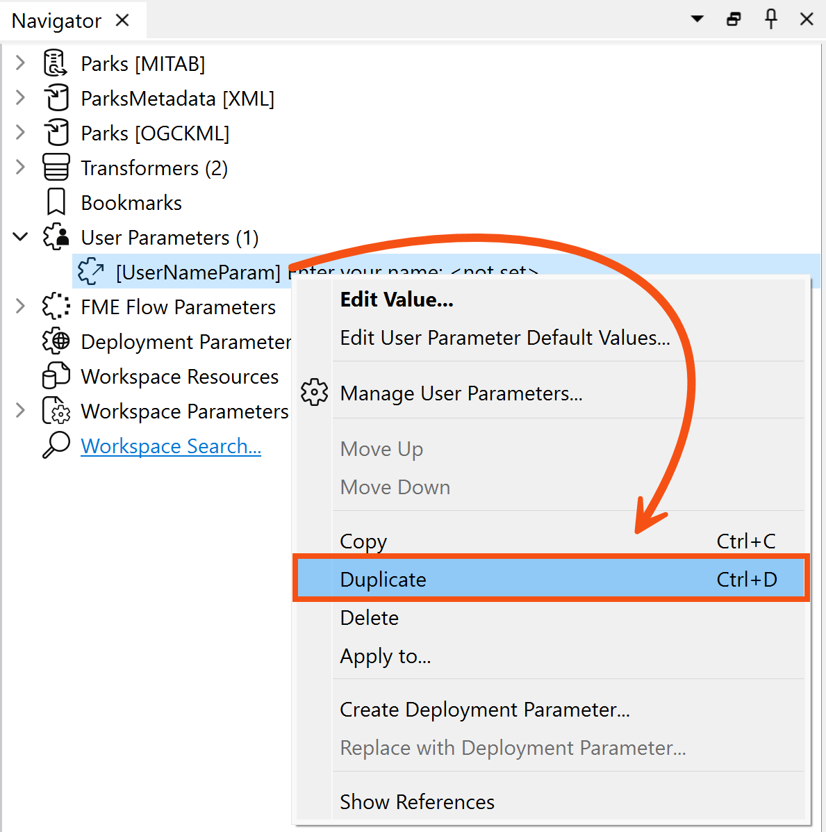 Duplicating an existing user parameter