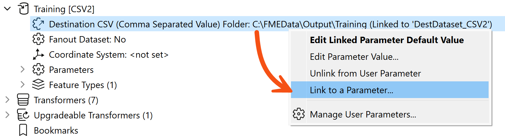 Linking to destination user parameter