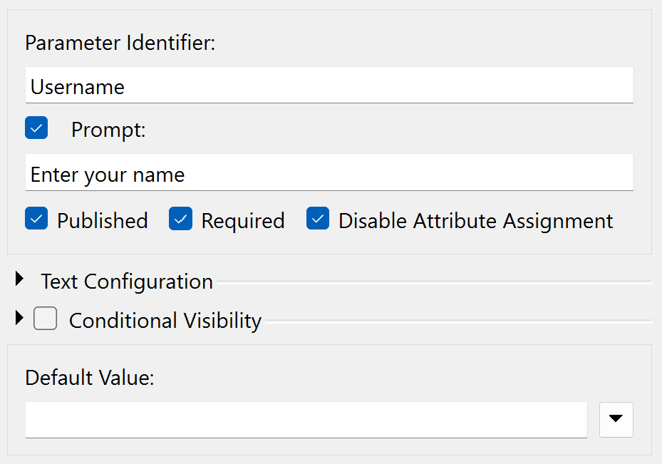 Adding a Text user parameter for Username