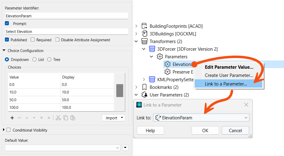 Creating a user parameter and then linking it