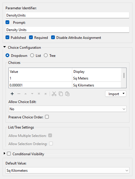 Configuring the DensityUnits parameter