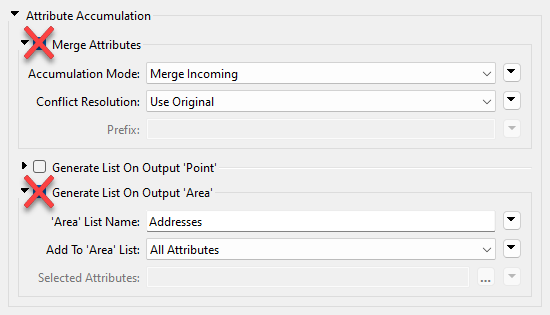 Turning off parameters to generate attributes