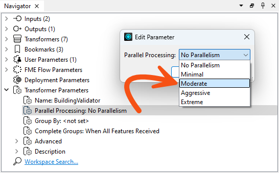 Setting Parallel Processing parameter in the Navigator