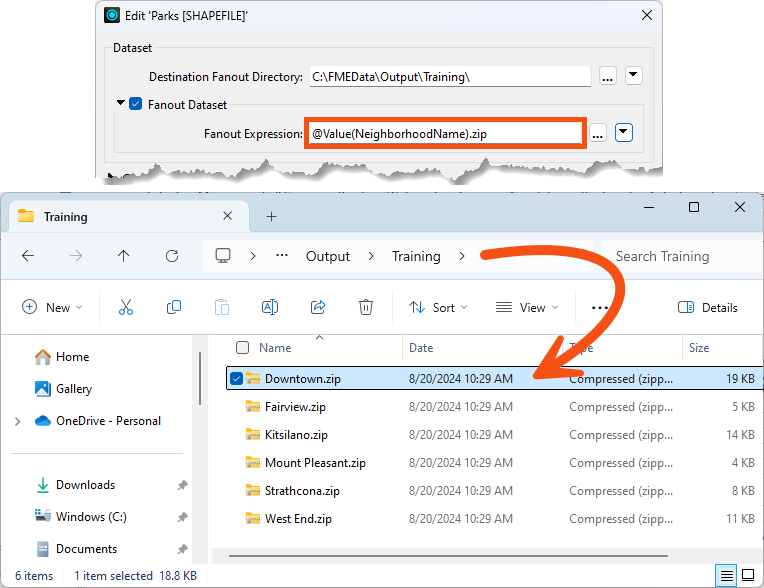 Creating a zipped fanout by adding .zip to the expression