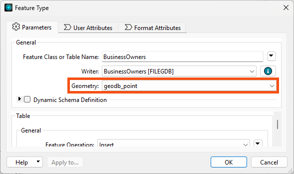 Writer feature type geometry
