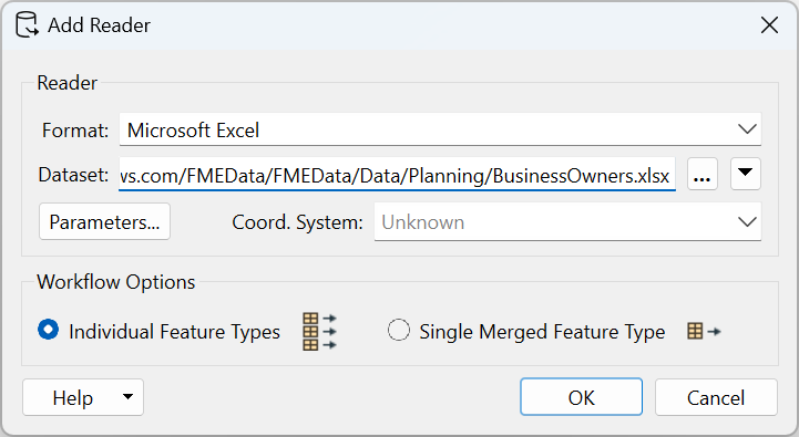 Add Reader dialog - Excel