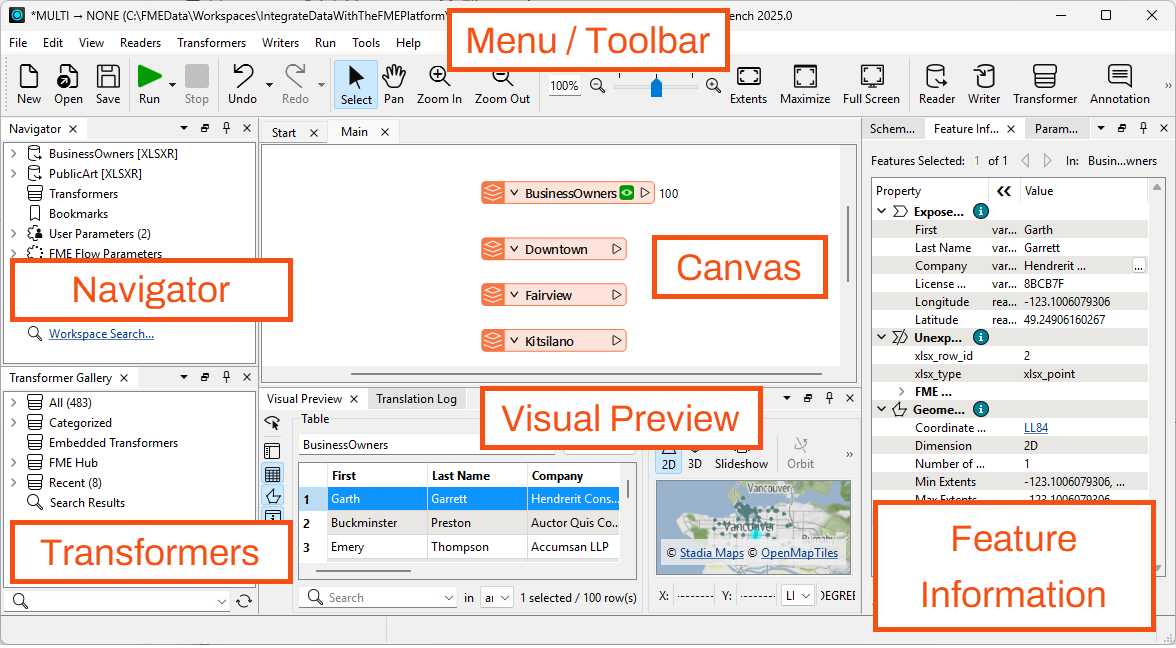 FME Workbench user interface
