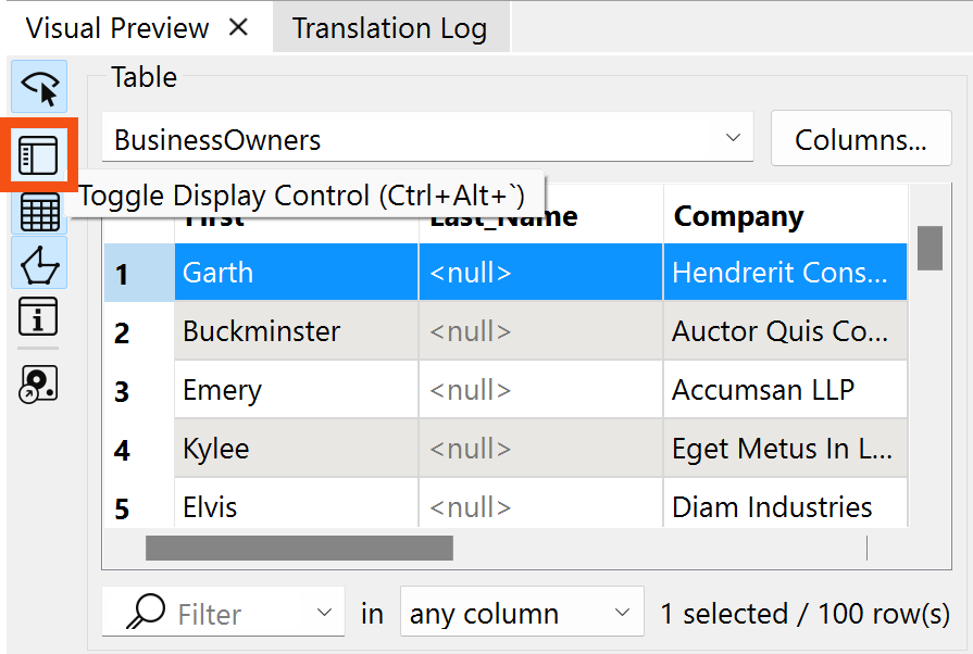 Toggle Display Control button