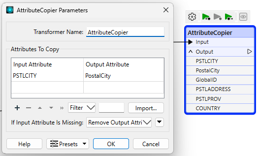 AttributeCopier parameters