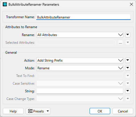 BulkAttributeRenamer parameters