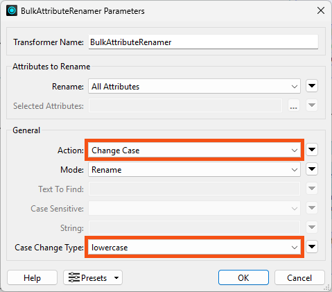 BulkAttributeRenamer configured