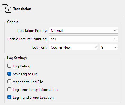 Translation log settings