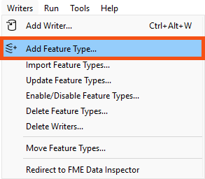 Writers > Add Feature Type...