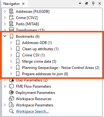 Expanded Bookmarks section in the Navigator