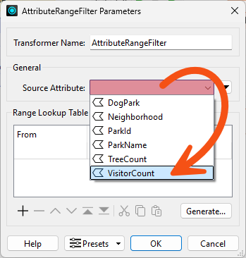 Choosing a source attribute