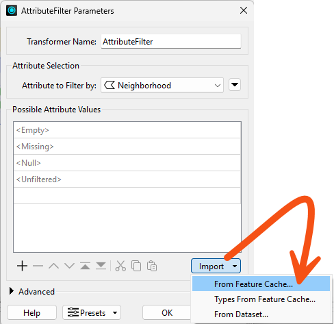 Import > From Feature Cache