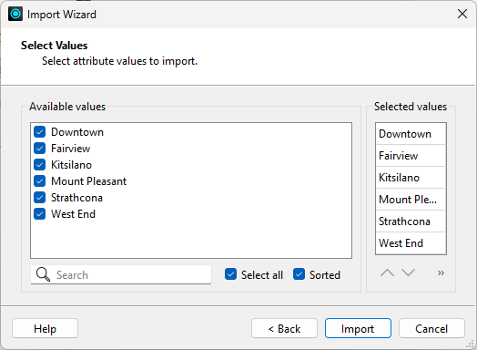 Selecting values