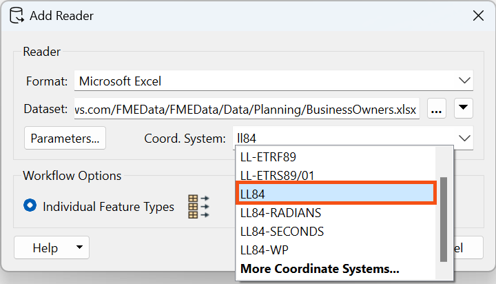 Selecting coordinate system