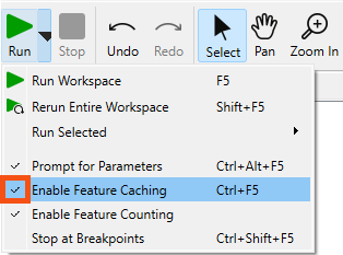 Enable Feature Caching in the Run menu
