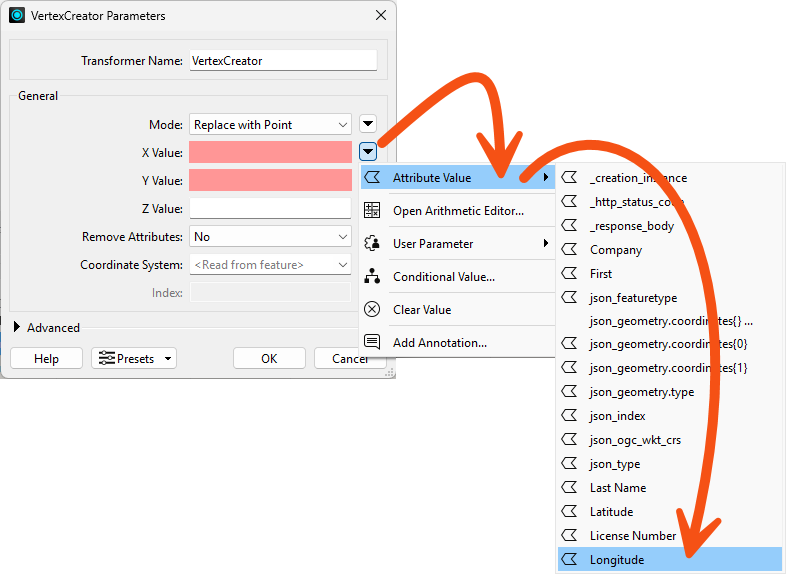 Using attribute values in a transformer parameter