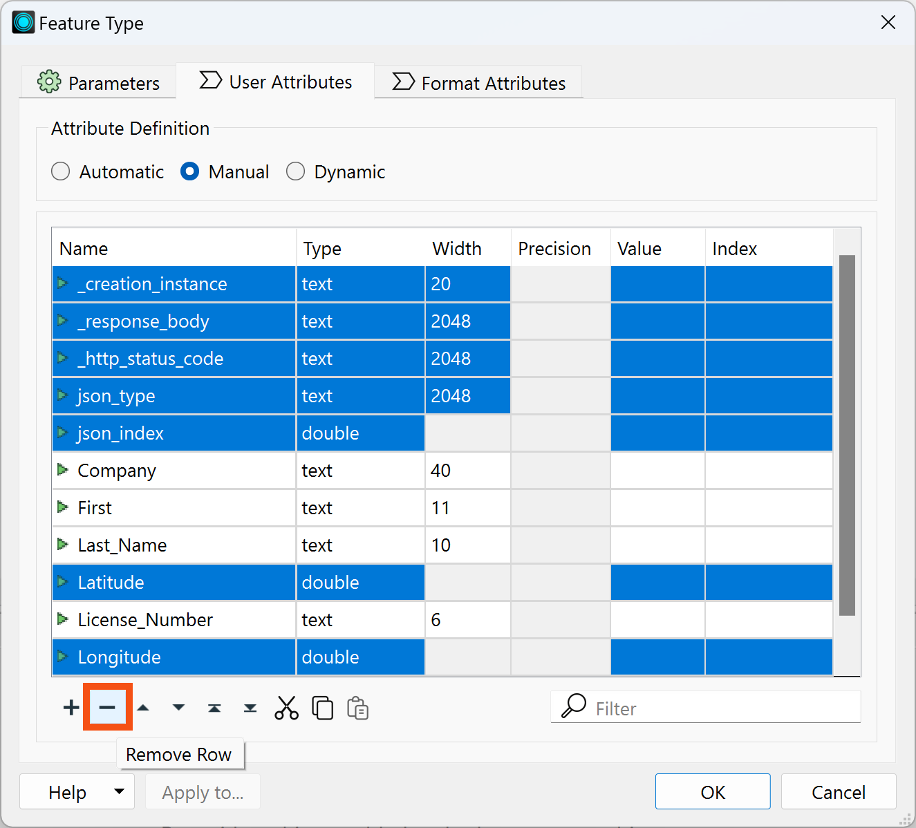 Removing attributes