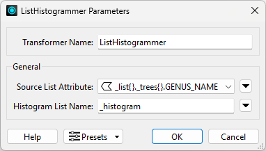 ListHistogrammer parameters
