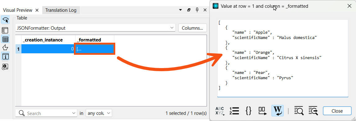 Viewing formatted JSON in attribute