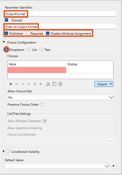 Filling out the choice parameter