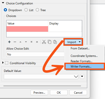 Importing writer formats to fill in the Choices table