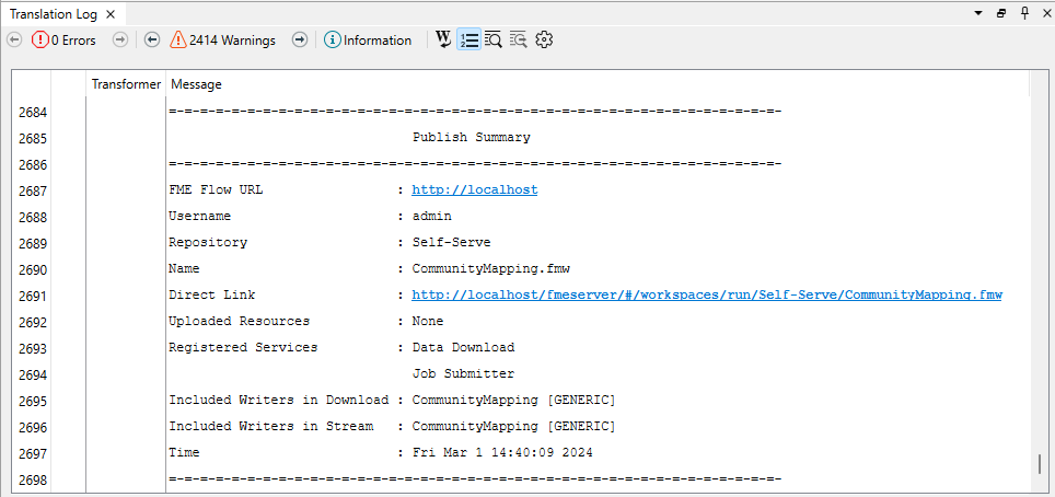 Viewing direct URL in the Translation Log