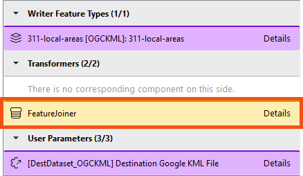 FeatureJoiner in list of differences