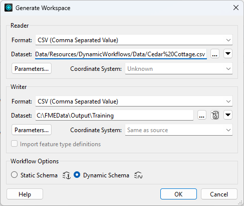 Generate workspace dialog