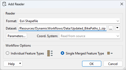 Shapefile Reader parameters - new upload dataset