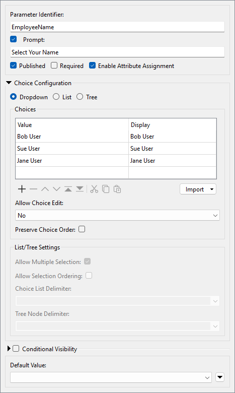 Creating a Choice parameter