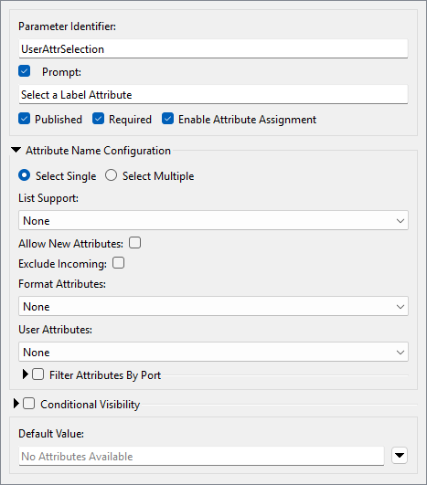 Attribute name user parameter configuration