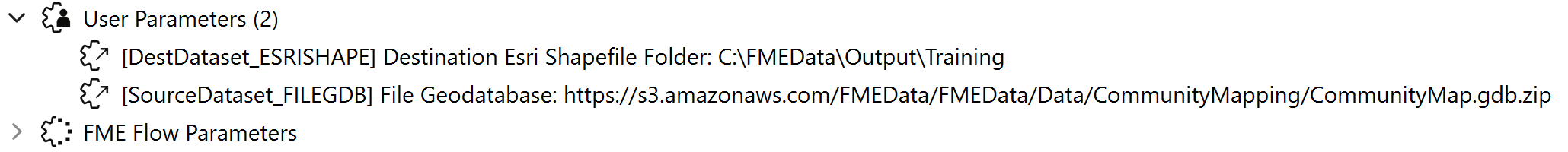 Starting user parameters