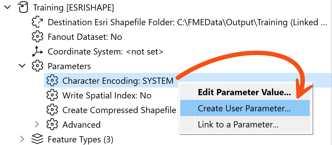 Creating a user parameter via direct link