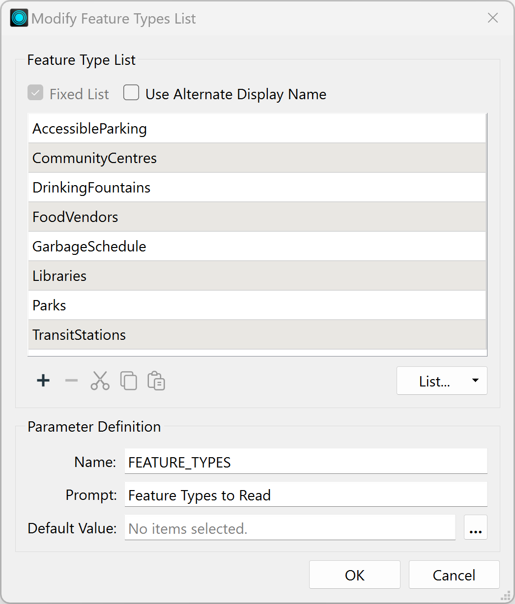 Feature types listed
