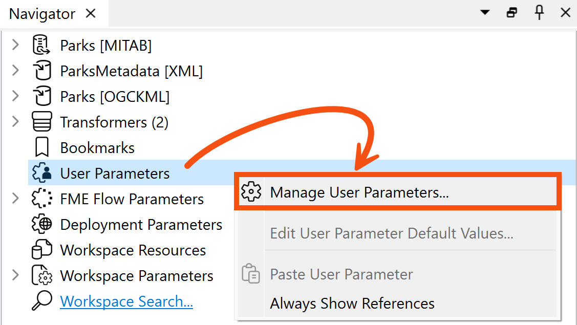 User Parameters > Manage User Parameters