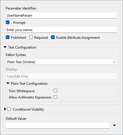 User parameter dialog