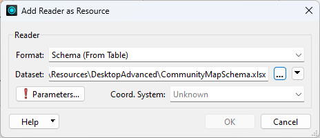 Adding a Schema From Table Reader as a Resource