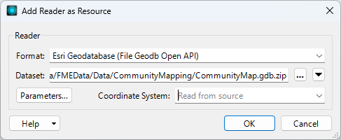 File geodatabase reader as a resource