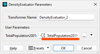 Choosing an attribute as a parameter for the DensityEvaluator