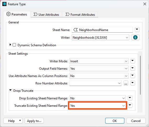 Setting Truncate Existing Sheet/Named Range to Yes