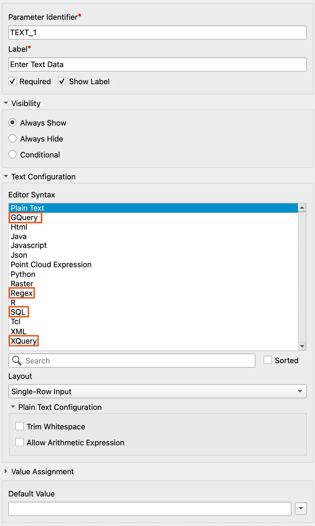 New text syntax options