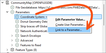 Linking coordinate system user parameter