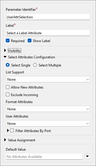 Attribute name user parameter configuration